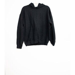 Black Fleece Pullover Hoodie With Front Pocket For Adults